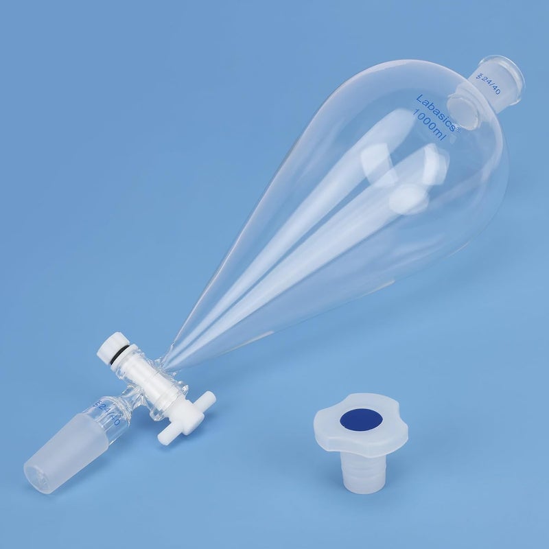 Labasics 1000 ml Conical Pear-Shaped Separatory Funnel with PTFE Stopcock, Heavy Wall Borosilicate Glass with 24/40 Joints - Image 5